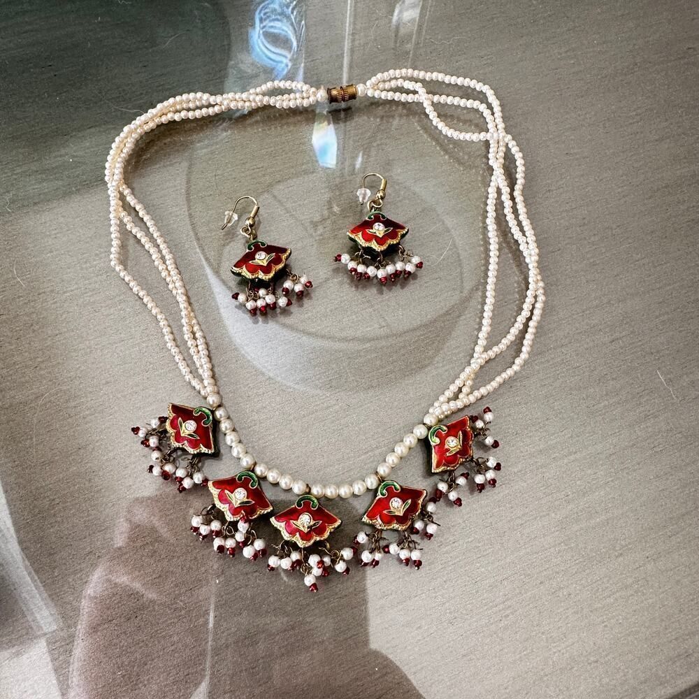 Vintage Kundan Pearl Reversible Necklace Set